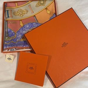 Hermes silk scarf.  Brand NEW w/tags, folding book & original box. 90cm Square.